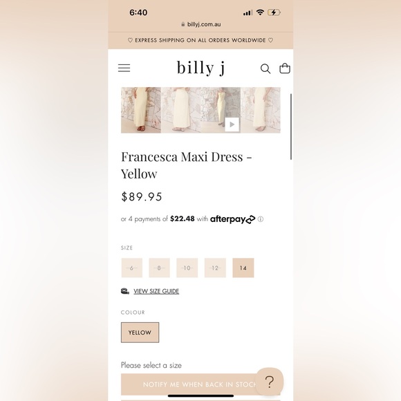 Billy J boutique Francesca Maxi Dress in Yellow - Picture 2 of 3